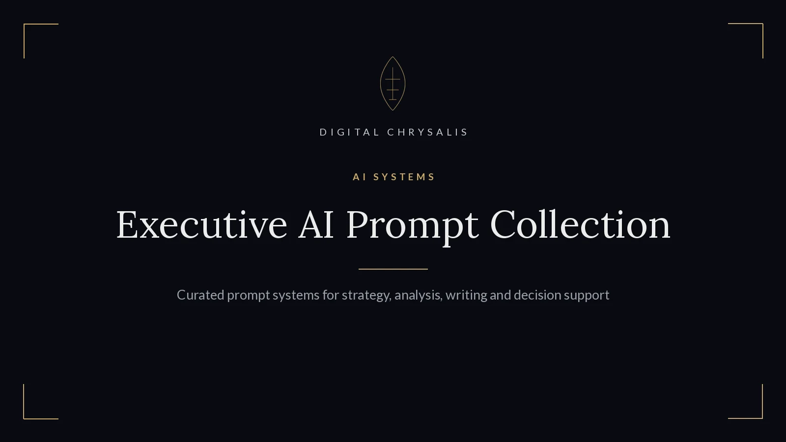 Executive AI Prompt Collection cover: charcoal ground, gold emblem and a large serif title.